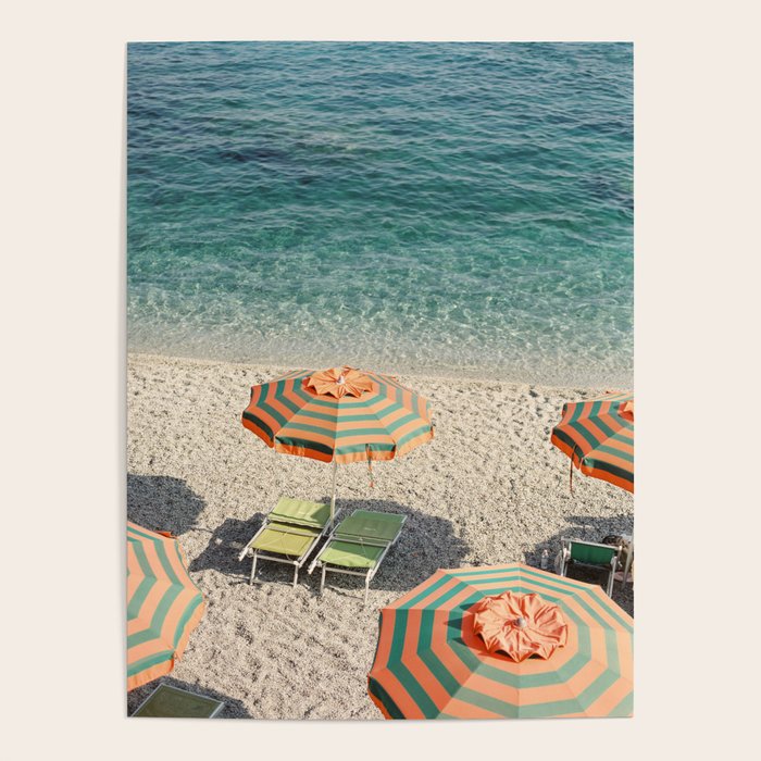 Summer in Italy on film | Beach with umbrella's in Monterosso Al Mare, Cinque Terre | Fine Art Travel Photography Poster Gallery Image 4