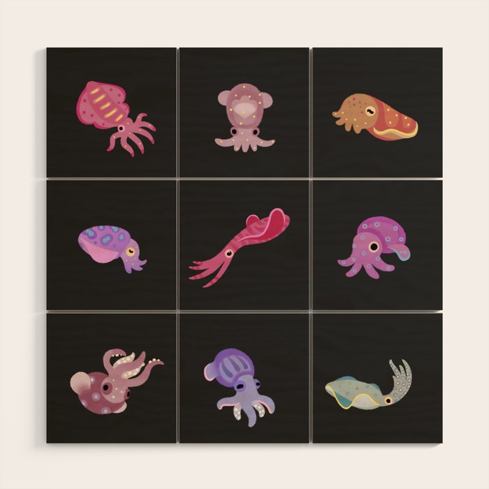 Squids - black Wood Wall Art Gallery Image 1