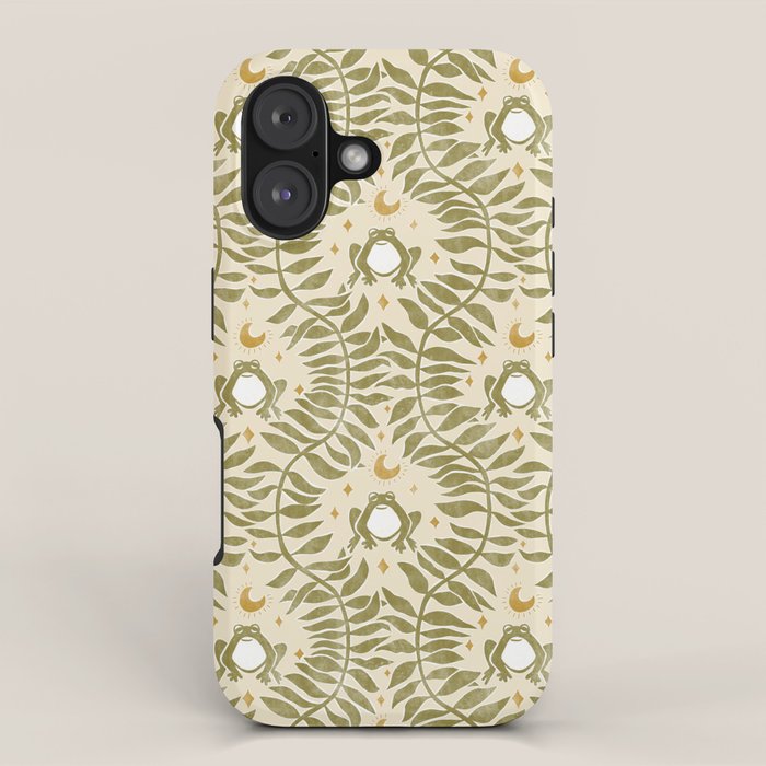 Froggie  Ogee - moss green and cream iPhone Case Gallery Image 1