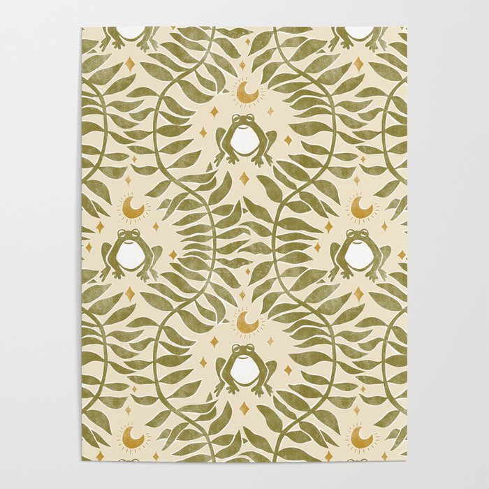 Froggie  Ogee - moss green and cream Poster Gallery Image 4