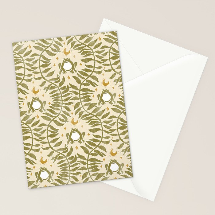 Froggie  Ogee - moss green and cream Stationery Card Gallery Image 2