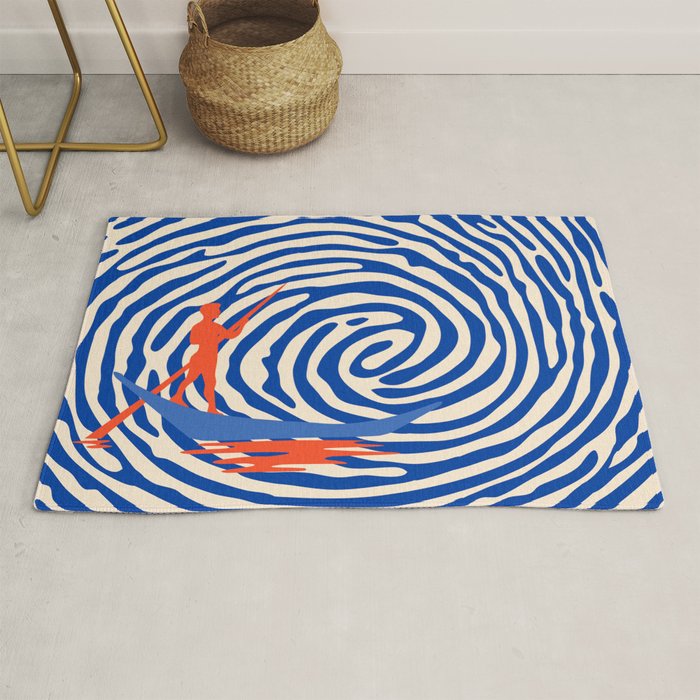 Maelstrom, Abstract Psychedelic Ocean River Whirlpool Vortex, Line Art Drawing Eclectic Boat Sail Sea Rug Gallery Image 1