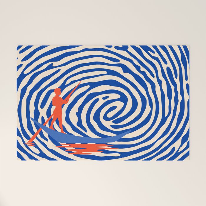 Maelstrom, Abstract Psychedelic Ocean River Whirlpool Vortex, Line Art Drawing Eclectic Boat Sail Sea Welcome Mat Gallery Image 1