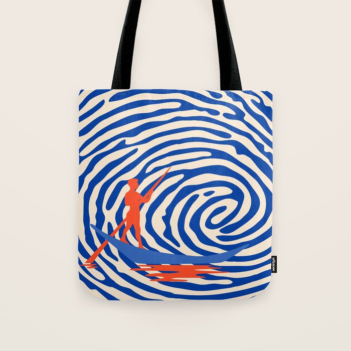 Maelstrom, Abstract Psychedelic Ocean River Whirlpool Vortex, Line Art Drawing Eclectic Boat Sail Sea Tote Bag Gallery Image 1