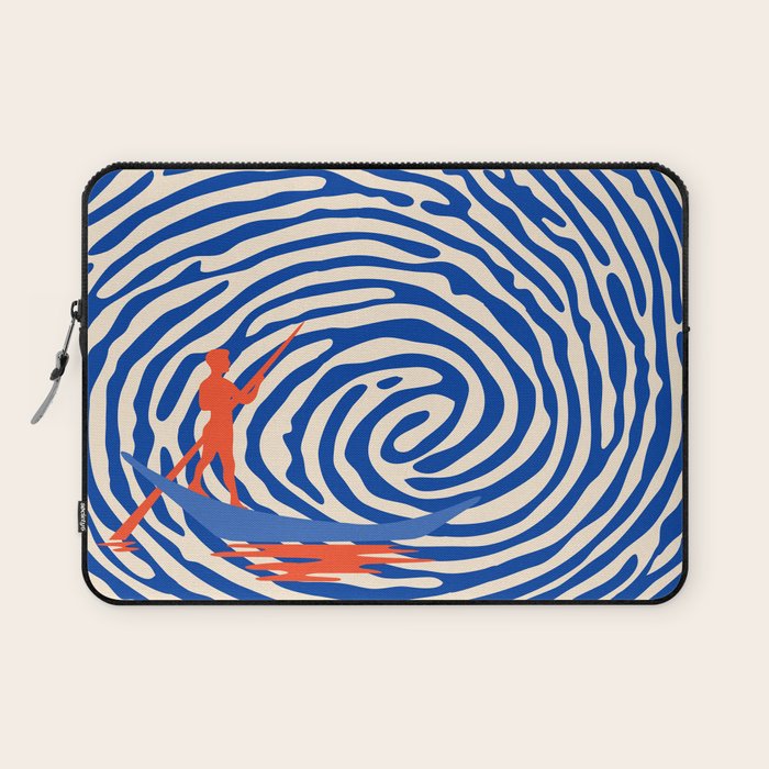 Maelstrom, Abstract Psychedelic Ocean River Whirlpool Vortex, Line Art Drawing Eclectic Boat Sail Sea Laptop Sleeve Gallery Image 1