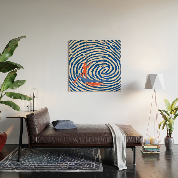 Maelstrom, Abstract Psychedelic Ocean River Whirlpool Vortex, Line Art Drawing Eclectic Boat Sail Sea Wood Wall Art Gallery Image 2