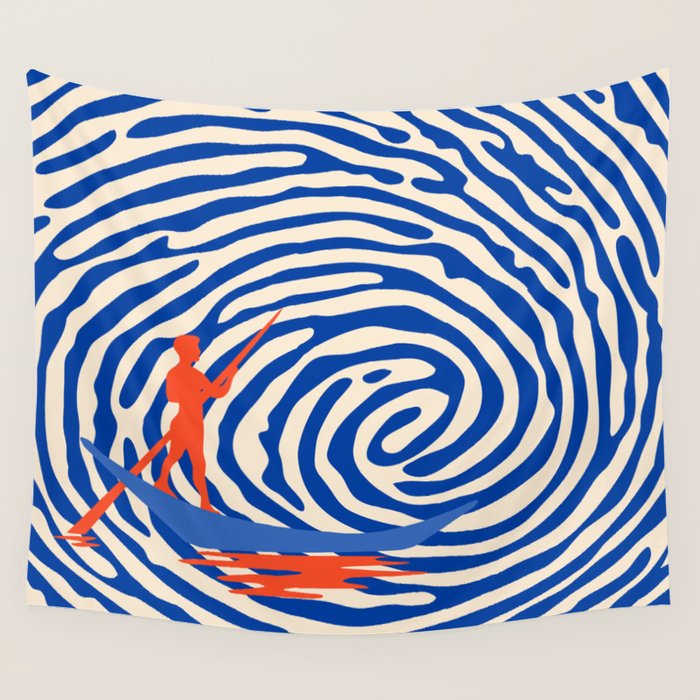 Maelstrom, Abstract Psychedelic Ocean River Whirlpool Vortex, Line Art Drawing Eclectic Boat Sail Sea Wall Tapestry Gallery Image 4