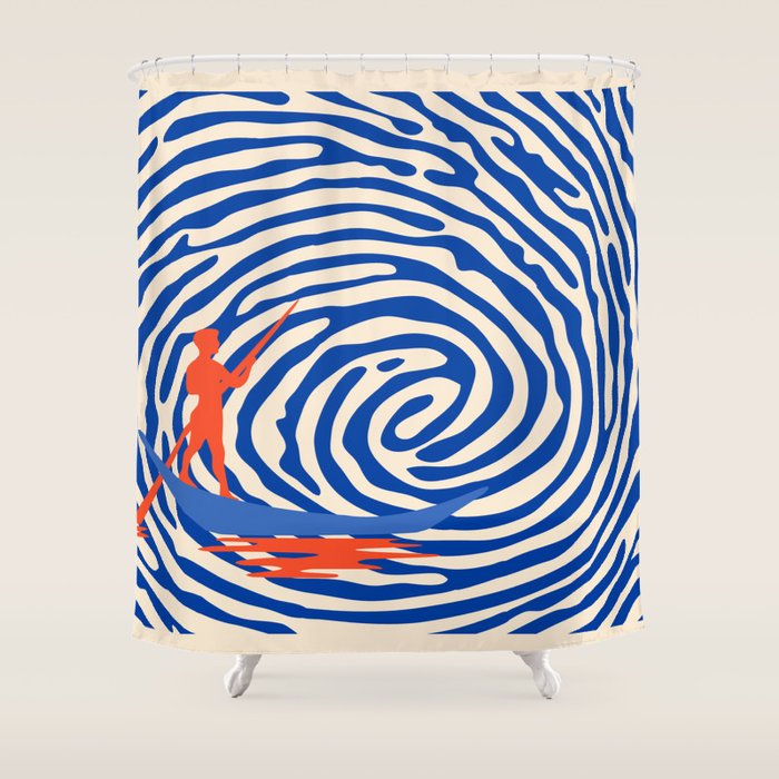 Maelstrom, Abstract Psychedelic Ocean River Whirlpool Vortex, Line Art Drawing Eclectic Boat Sail Sea Shower Curtain Gallery Image 1