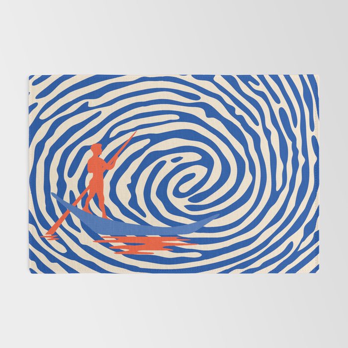 Maelstrom, Abstract Psychedelic Ocean River Whirlpool Vortex, Line Art Drawing Eclectic Boat Sail Sea Rug Gallery Image 2