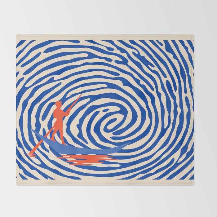 Maelstrom, Abstract Psychedelic Ocean River Whirlpool Vortex, Line Art Drawing Eclectic Boat Sail Sea Throw Blanket Gallery Image 2
