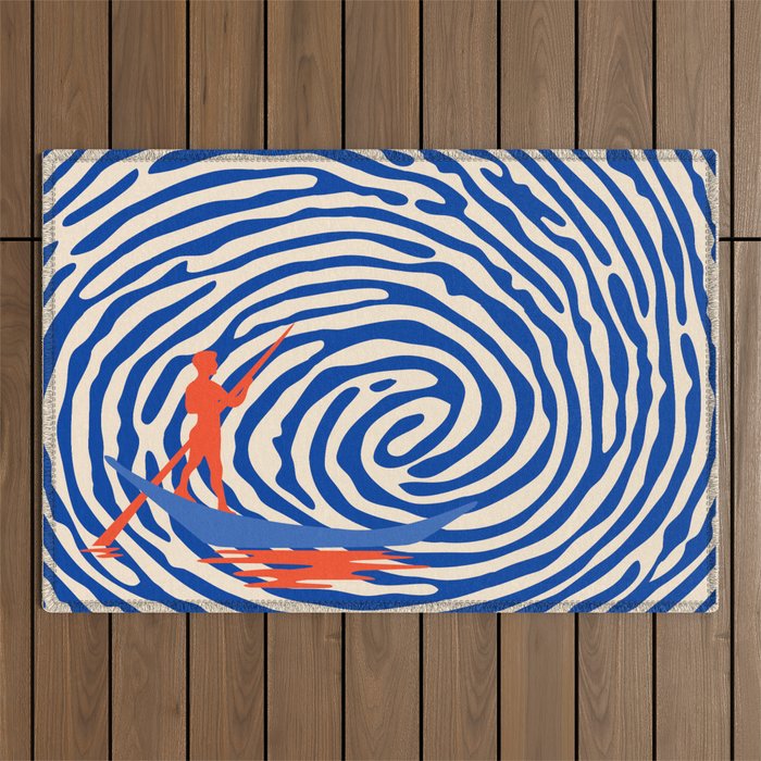 Maelstrom, Abstract Psychedelic Ocean River Whirlpool Vortex, Line Art Drawing Eclectic Boat Sail Sea Outdoor Rug Gallery Image 1