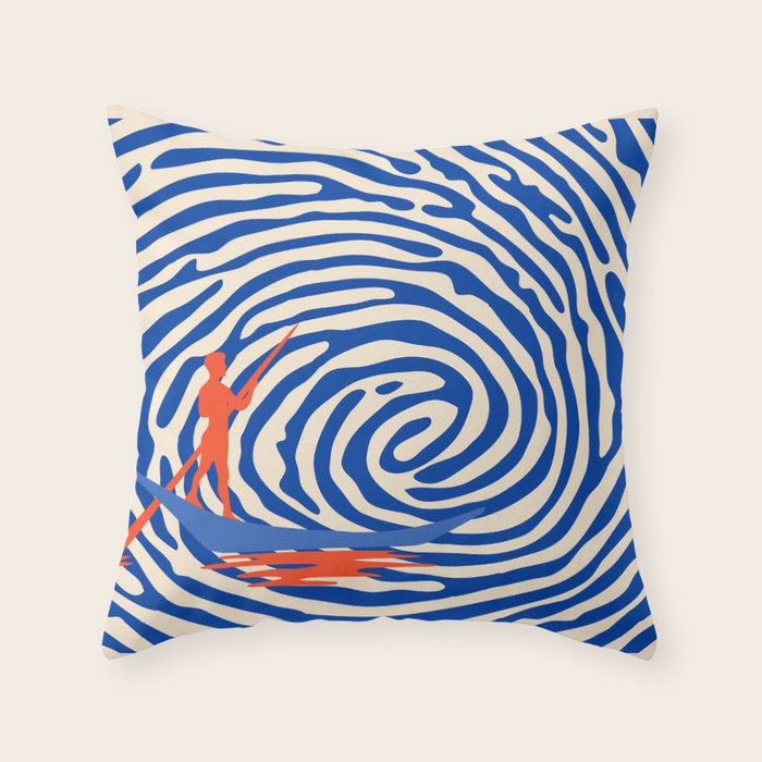 Maelstrom, Abstract Psychedelic Ocean River Whirlpool Vortex, Line Art Drawing Eclectic Boat Sail Sea Throw Pillow Gallery Image 6