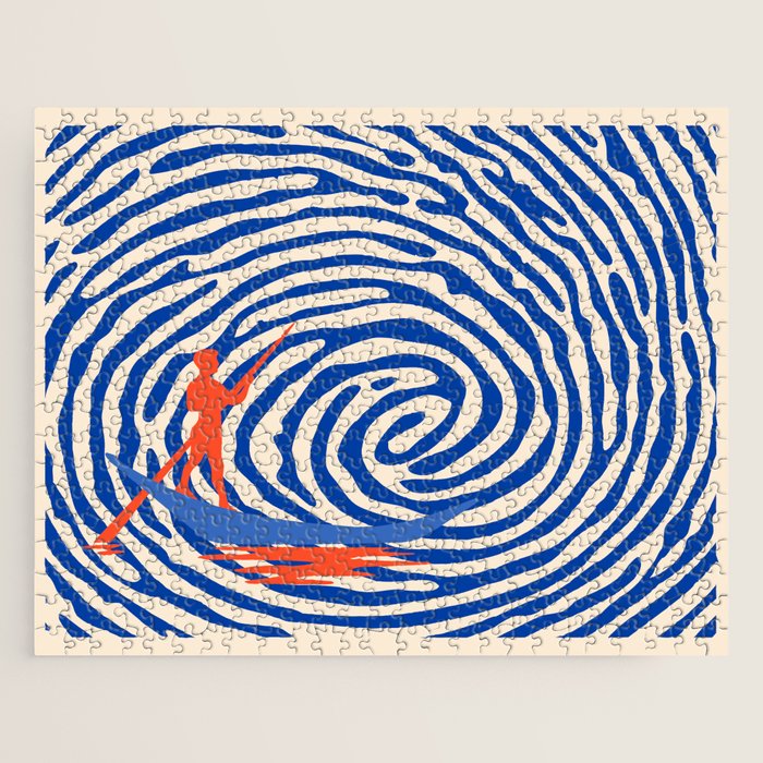 Maelstrom, Abstract Psychedelic Ocean River Whirlpool Vortex, Line Art Drawing Eclectic Boat Sail Sea Jigsaw Puzzle Gallery Image 1