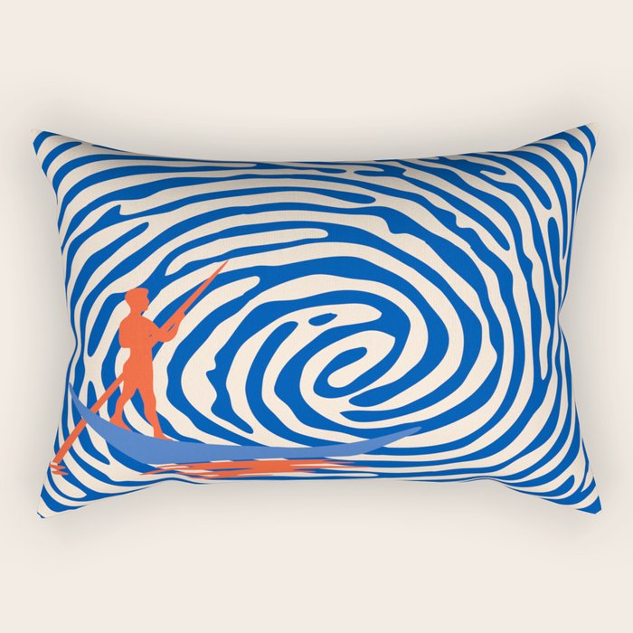 Maelstrom, Abstract Psychedelic Ocean River Whirlpool Vortex, Line Art Drawing Eclectic Boat Sail Sea Rectangular Pillow Gallery Image 1