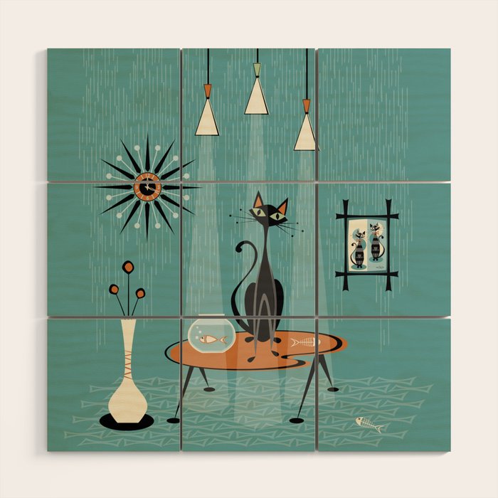 Mid Century Mishchief/ Cat Red Handed I Wood Wall Art Gallery Image 1
