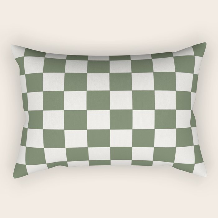 Soft Checkerboard Muted Green Rectangular Pillow Gallery Image 1