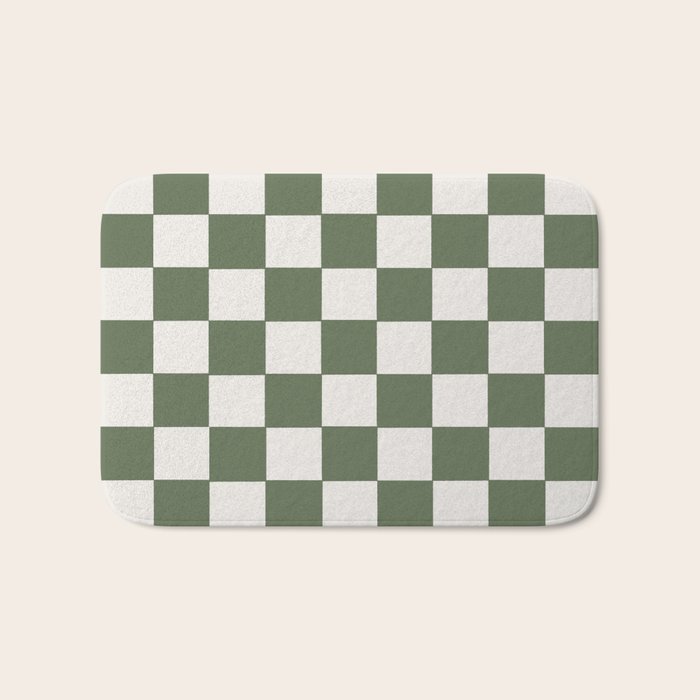 Soft Checkerboard Muted Green Bath Mat Gallery Image 1