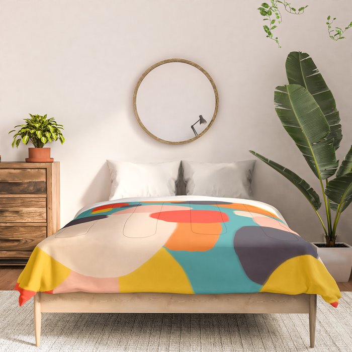 Happy Thoughts Rush In, Positivity Growth Mindset Abstract Painting, Colorful Retro Shapes Brush Strokes, Eclectic Bohemian Fun Celebration Confetti Comforter Gallery Image 3