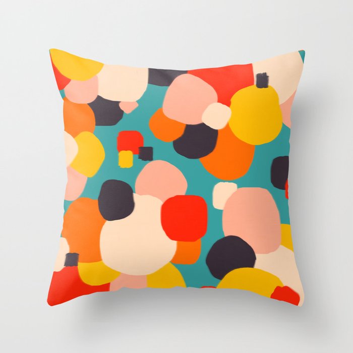 Happy Thoughts Rush In, Positivity Growth Mindset Abstract Painting, Colorful Retro Shapes Brush Strokes, Eclectic Bohemian Fun Celebration Confetti Throw Pillow Gallery Image 6