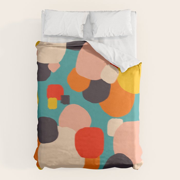 Happy Thoughts Rush In, Positivity Growth Mindset Abstract Painting, Colorful Retro Shapes Brush Strokes, Eclectic Bohemian Fun Celebration Confetti Duvet Cover Gallery Image 6