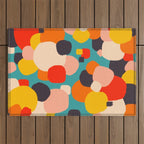 Happy Thoughts Rush In, Positivity Growth Mindset Abstract Painting, Colorful Retro Shapes Brush Strokes, Eclectic Bohemian Fun Celebration Confetti Outdoor Rug Gallery Image 1