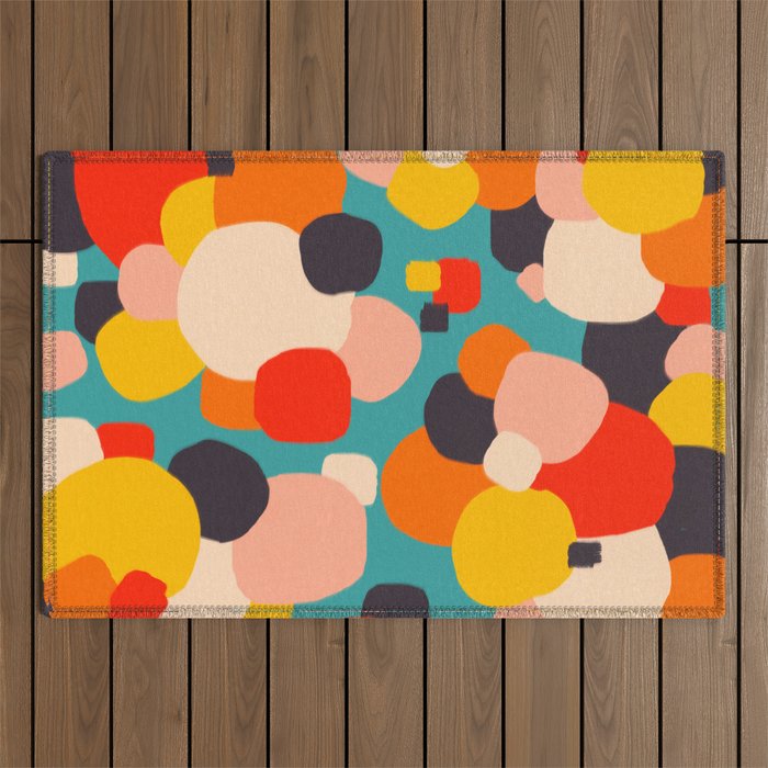 Happy Thoughts Rush In, Positivity Growth Mindset Abstract Painting, Colorful Retro Shapes Brush Strokes, Eclectic Bohemian Fun Celebration Confetti Outdoor Rug Gallery Image 1
