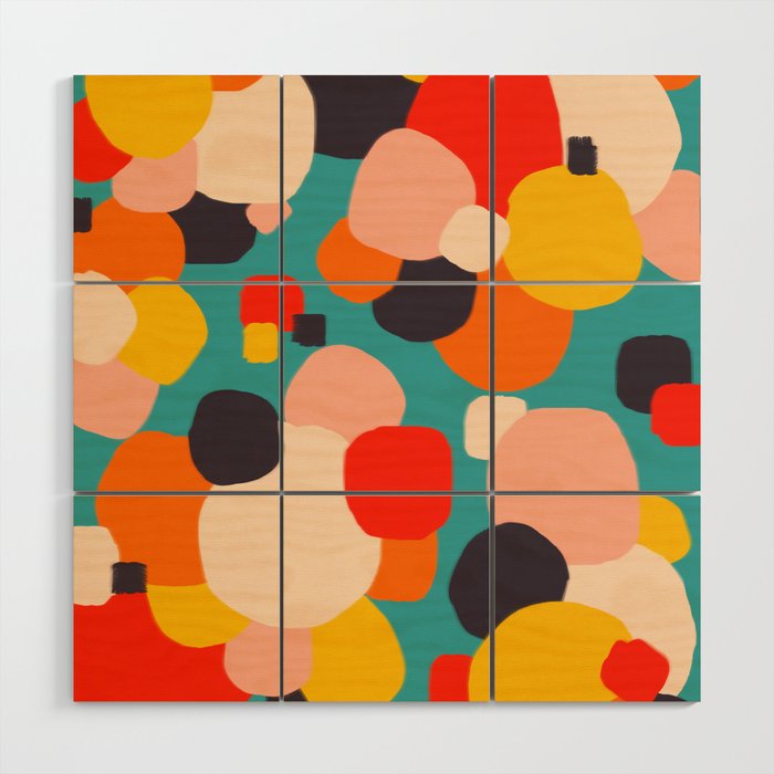 Happy Thoughts Rush In, Positivity Growth Mindset Abstract Painting, Colorful Retro Shapes Brush Strokes, Eclectic Bohemian Fun Celebration Confetti Wood Wall Art Gallery Image 1