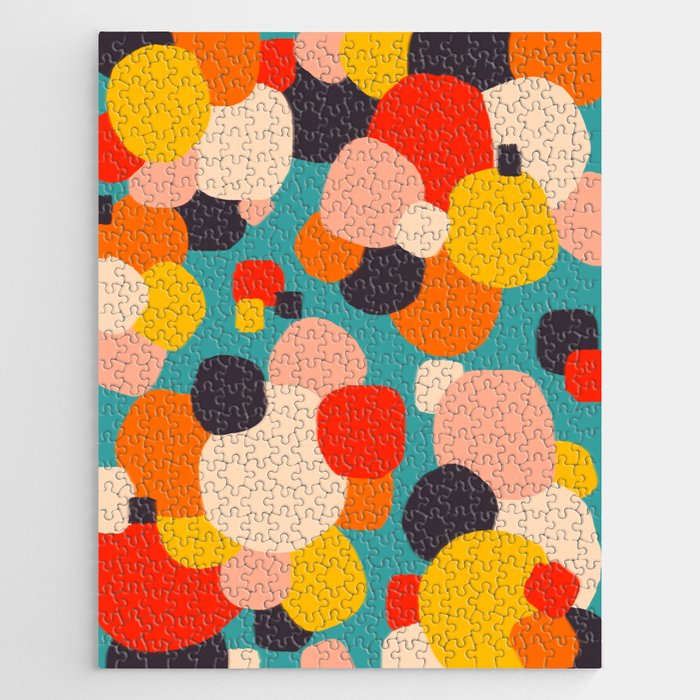 Happy Thoughts Rush In, Positivity Growth Mindset Abstract Painting, Colorful Retro Shapes Brush Strokes, Eclectic Bohemian Fun Celebration Confetti Jigsaw Puzzle Gallery Image 1