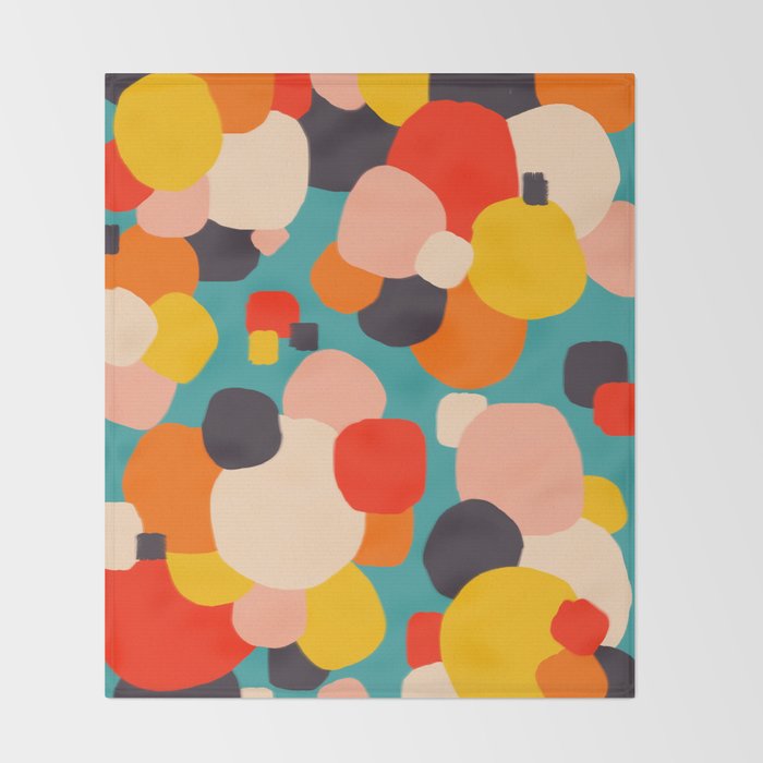 Happy Thoughts Rush In, Positivity Growth Mindset Abstract Painting, Colorful Retro Shapes Brush Strokes, Eclectic Bohemian Fun Celebration Confetti Throw Blanket Gallery Image 2