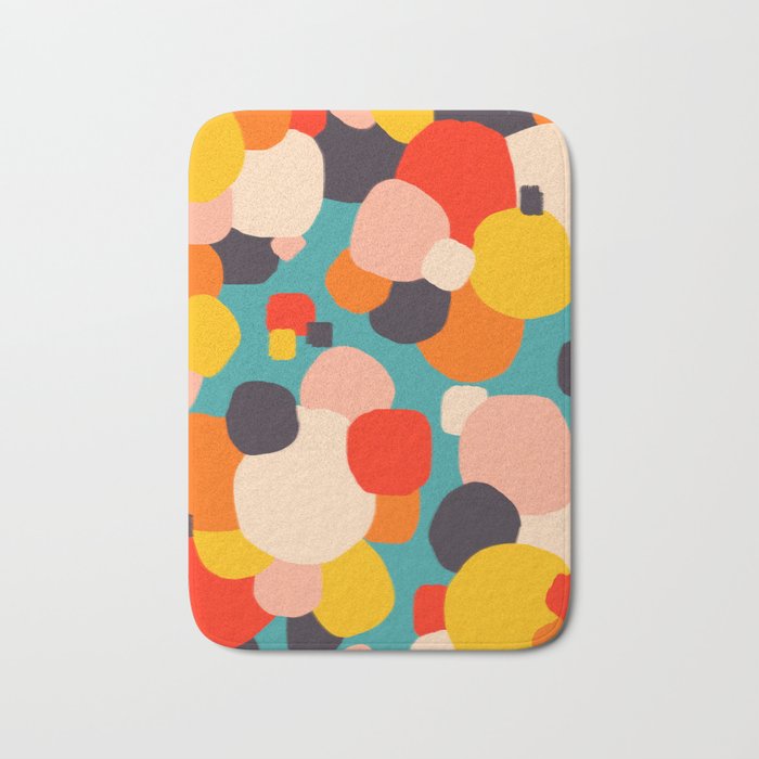 Happy Thoughts Rush In, Positivity Growth Mindset Abstract Painting, Colorful Retro Shapes Brush Strokes, Eclectic Bohemian Fun Celebration Confetti Bath Mat Gallery Image 1