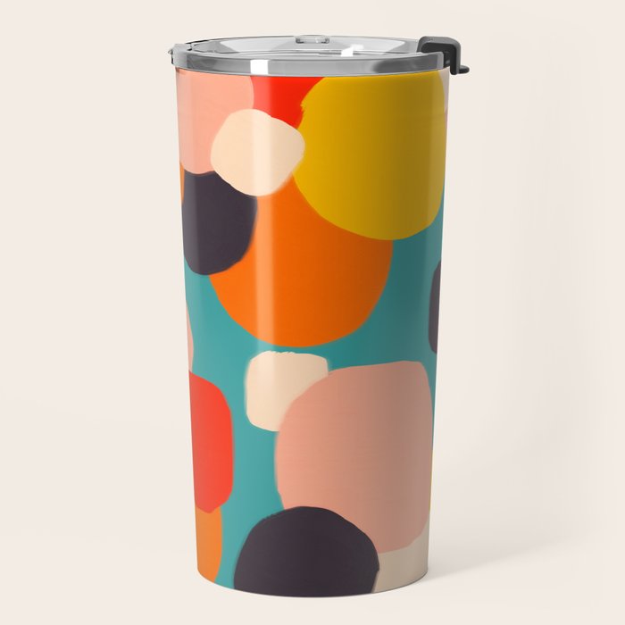 Happy Thoughts Rush In, Positivity Growth Mindset Abstract Painting, Colorful Retro Shapes Brush Strokes, Eclectic Bohemian Fun Celebration Confetti Travel Mug Gallery Image 2