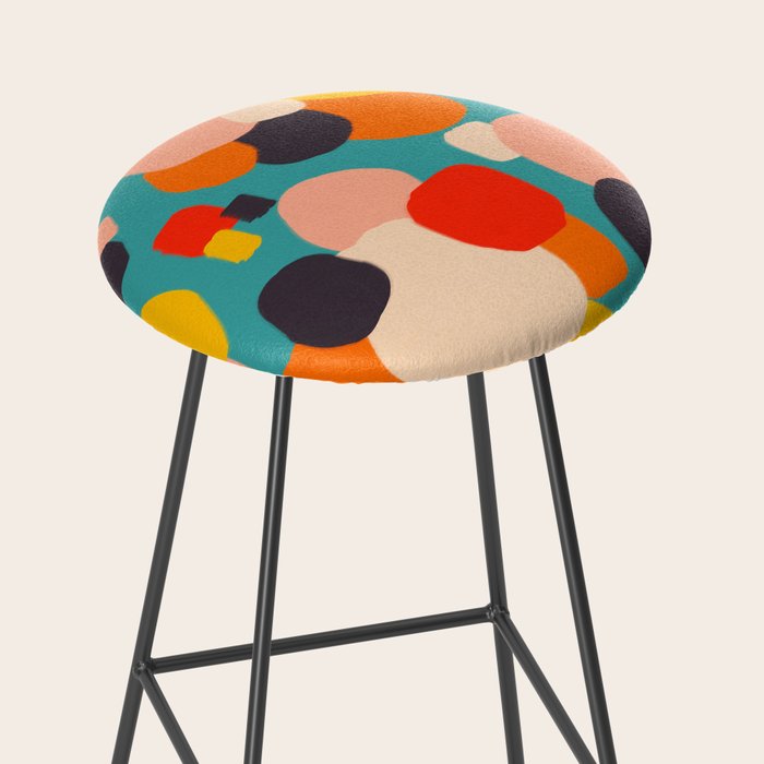 Happy Thoughts Rush In, Positivity Growth Mindset Abstract Painting, Colorful Retro Shapes Brush Strokes, Eclectic Bohemian Fun Celebration Confetti Stool Gallery Image 2
