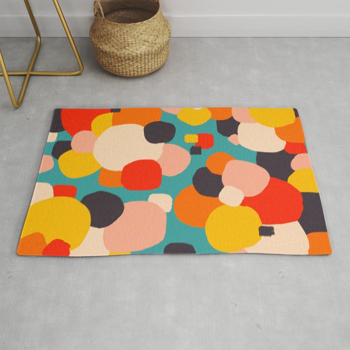 Happy Thoughts Rush In, Positivity Growth Mindset Abstract Painting, Colorful Retro Shapes Brush Strokes, Eclectic Bohemian Fun Celebration Confetti Rug Gallery Image 1