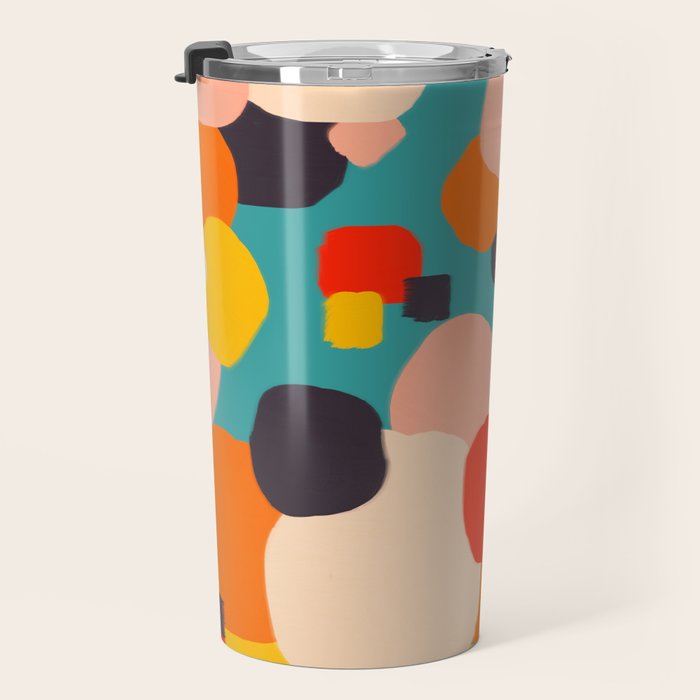 Happy Thoughts Rush In, Positivity Growth Mindset Abstract Painting, Colorful Retro Shapes Brush Strokes, Eclectic Bohemian Fun Celebration Confetti Travel Mug Gallery Image 3