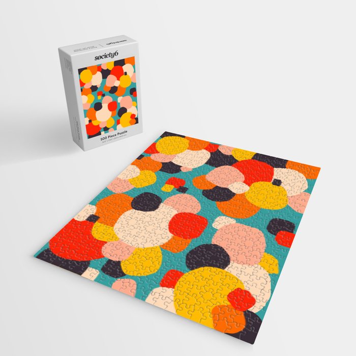Happy Thoughts Rush In, Positivity Growth Mindset Abstract Painting, Colorful Retro Shapes Brush Strokes, Eclectic Bohemian Fun Celebration Confetti Jigsaw Puzzle Gallery Image 2