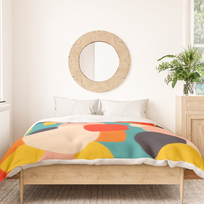 Happy Thoughts Rush In, Positivity Growth Mindset Abstract Painting, Colorful Retro Shapes Brush Strokes, Eclectic Bohemian Fun Celebration Confetti Duvet Cover Gallery Image 3
