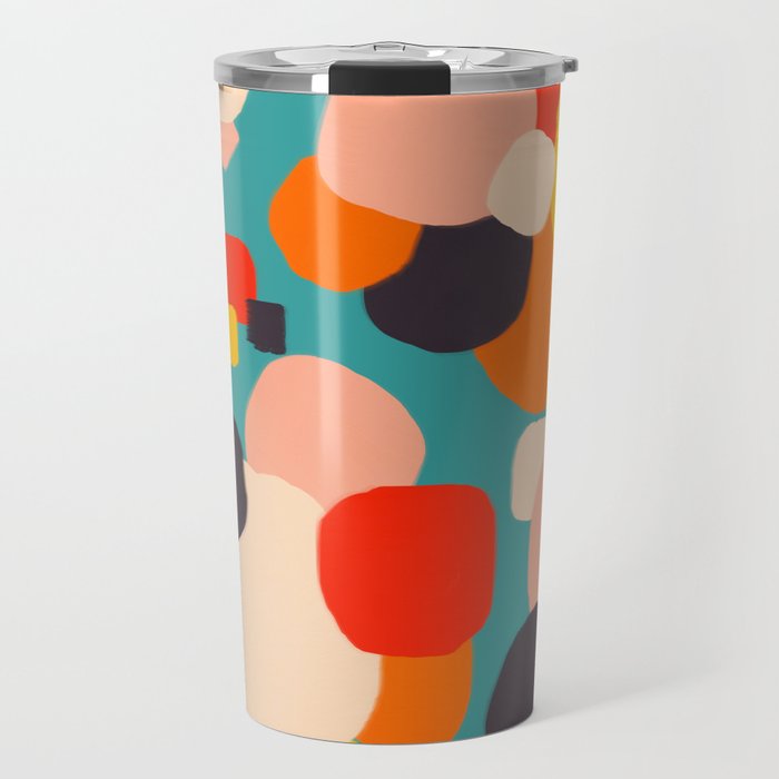 Happy Thoughts Rush In, Positivity Growth Mindset Abstract Painting, Colorful Retro Shapes Brush Strokes, Eclectic Bohemian Fun Celebration Confetti Travel Mug Gallery Image 1
