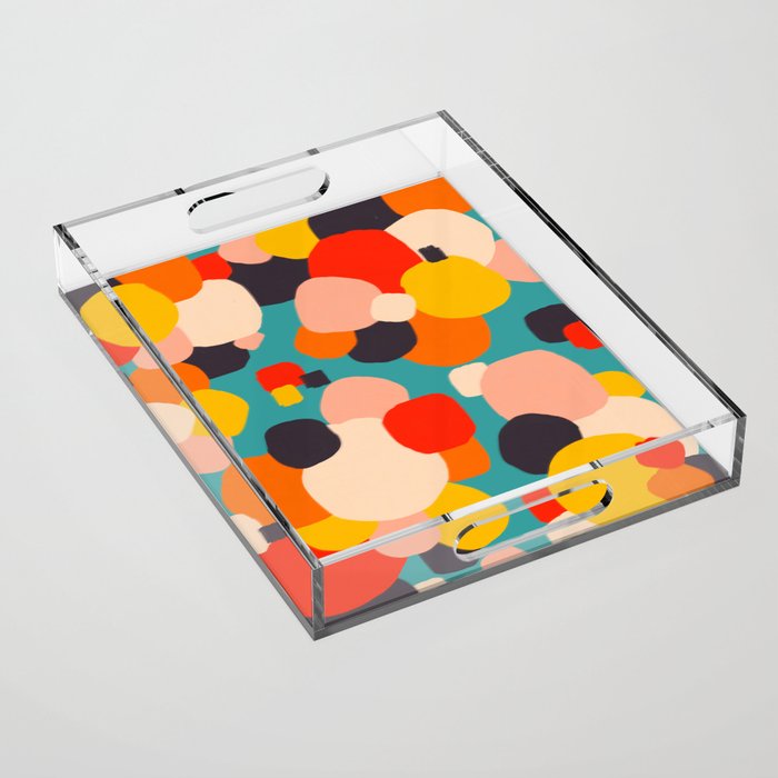 Happy Thoughts Rush In, Positivity Growth Mindset Abstract Painting, Colorful Retro Shapes Brush Strokes, Eclectic Bohemian Fun Celebration Confetti Acrylic Tray Gallery Image 1