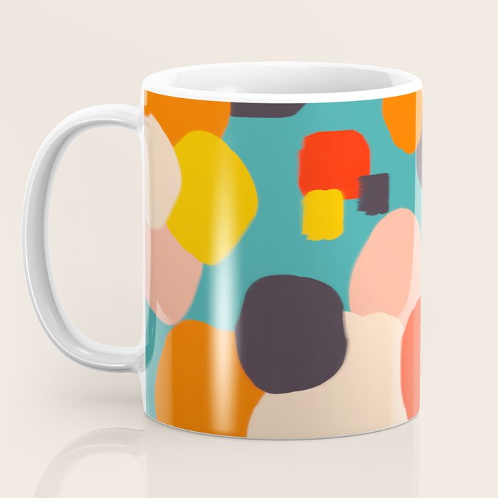 Happy Thoughts Rush In, Positivity Growth Mindset Abstract Painting, Colorful Retro Shapes Brush Strokes, Eclectic Bohemian Fun Celebration Confetti Coffee Mug Gallery Image 3
