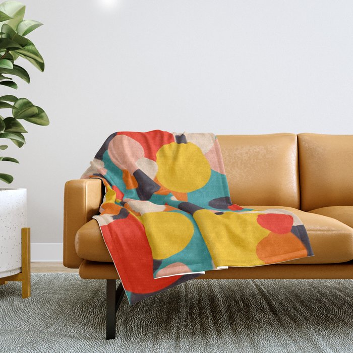 Happy Thoughts Rush In, Positivity Growth Mindset Abstract Painting, Colorful Retro Shapes Brush Strokes, Eclectic Bohemian Fun Celebration Confetti Throw Blanket Gallery Image 1