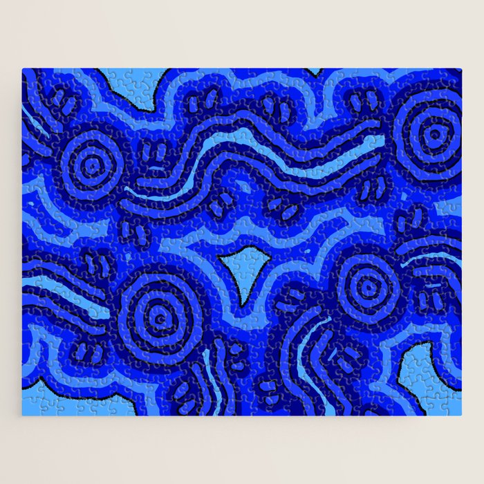 Authentic Aboriginal Art - Blue Campsites Jigsaw Puzzle Gallery Image 1