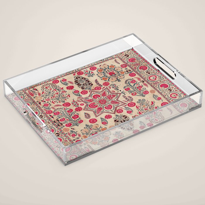 Ura Tube  Antique Tajik Suzani Embroidery Print Acrylic Tray Gallery Image 1