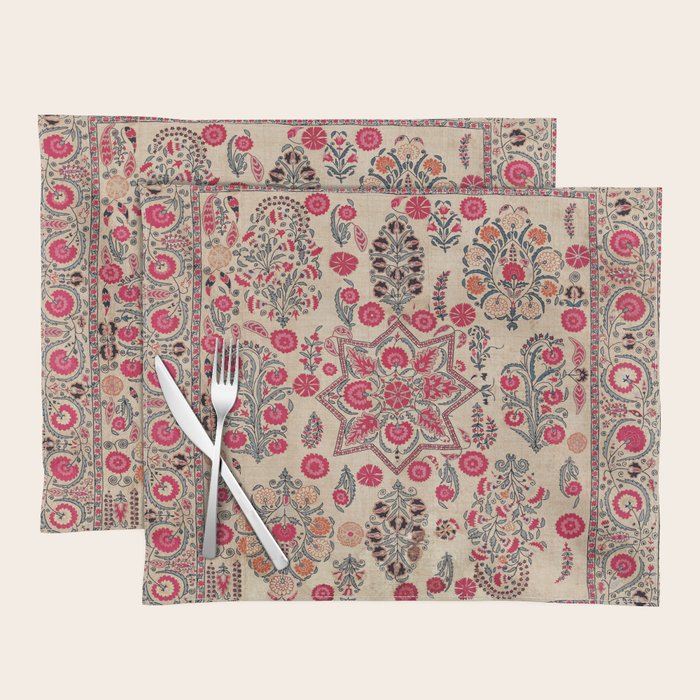 Ura Tube  Antique Tajik Suzani Embroidery Print Placemat Gallery Image 1