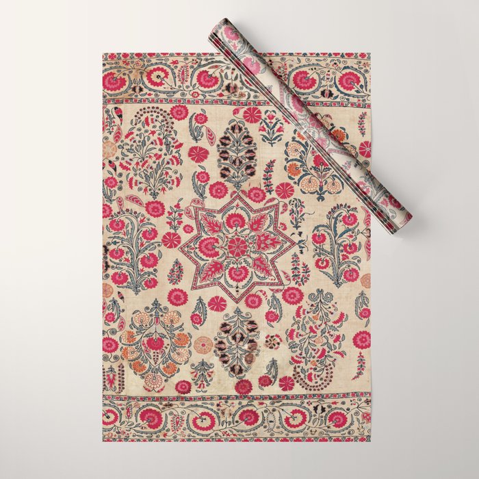 Ura Tube  Antique Tajik Suzani Embroidery Print Wrapping Paper Gallery Image 1