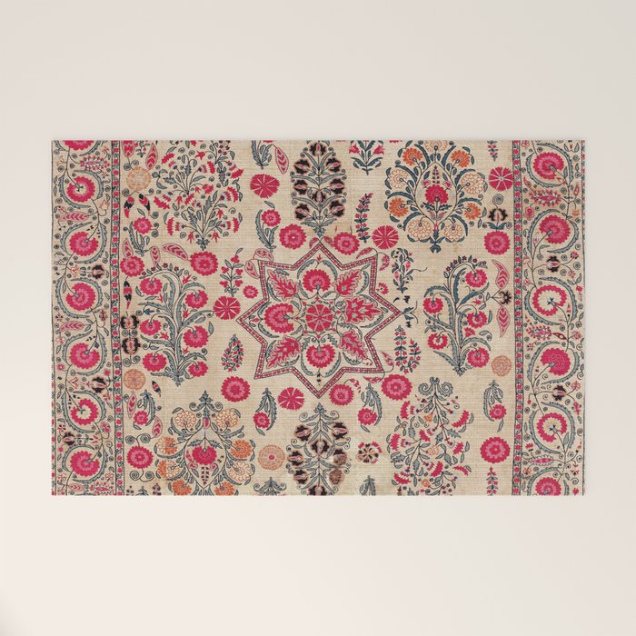 Ura Tube  Antique Tajik Suzani Embroidery Print Welcome Mat Gallery Image 1