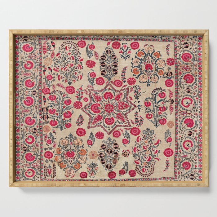 Ura Tube  Antique Tajik Suzani Embroidery Print Serving Tray Gallery Image 1
