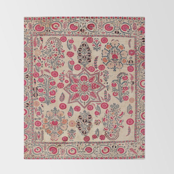 Ura Tube  Antique Tajik Suzani Embroidery Print Throw Blanket Gallery Image 2