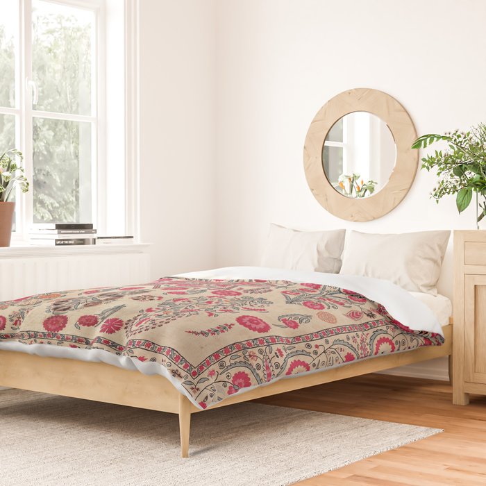 Ura Tube  Antique Tajik Suzani Embroidery Print Duvet Cover Gallery Image 2