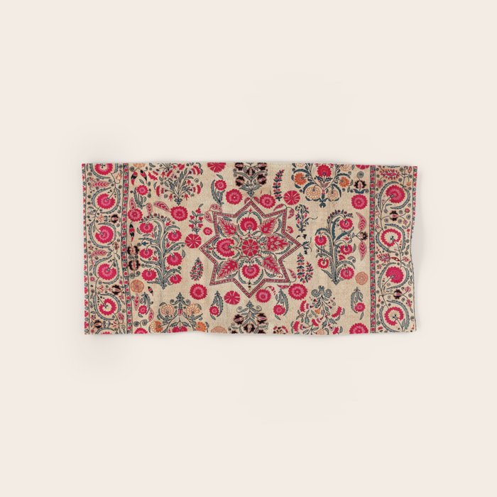 Ura Tube  Antique Tajik Suzani Embroidery Print Bath Towel Gallery Image 1