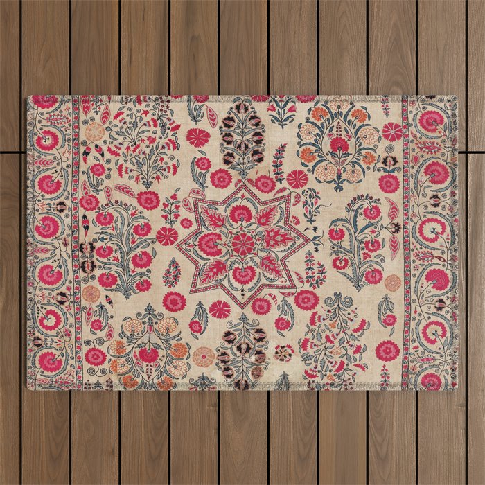 Ura Tube  Antique Tajik Suzani Embroidery Print Outdoor Rug Gallery Image 1
